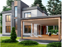 Двухэтажный дом из Газобетона с плоской кровлей и террасой - 170 м2