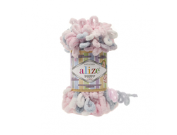 Пряжа Puffy Color Alize   (Ализе Пуффи колор) Состав: 100 % микрополиэстер акрил Вес: 100 гр Метраж: 9,5 м.  цвет розовый белый серый 5864