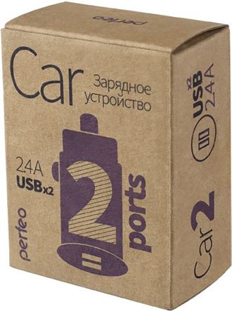 Автомобильное зарядное устройство Perfeo CAR, USB, 2x2.4А (белый)