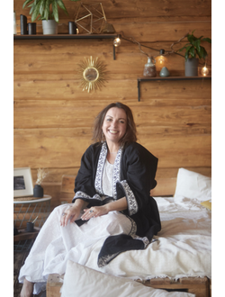 Кимоно накидка "Цветочная" из конопли