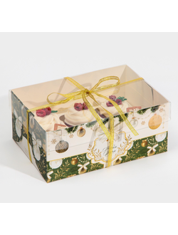 Коробка на 6 капкейков «Бело-золотой», 23 × 16 × 10 см