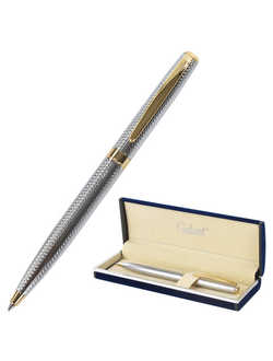 Ручка подарочная шариковая GALANT "Marburg", корпус серебристый с гравировкой, золотистые детали, пишущий узел 0,7 мм, синяя, 141015