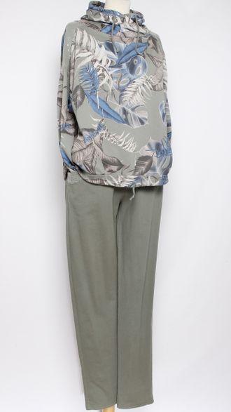 КОСТЮМ ХУДИ И БРЮКИ "Пайетки цветы" хаки до 52р.