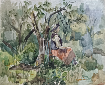 "Охотник" бумага акварель 1942 год