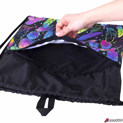 Мешок для обуви BRAUBERG БОЛЬШОЙ, с ручкой, карман на молнии, сетка, 51×41 см, «Feathers». 271057