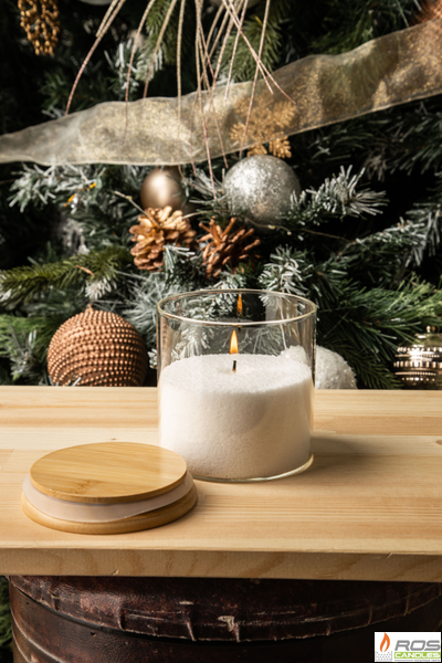 Колба/ваза стеклянная для свечей с бамбуковой крышкой - 10*10 см