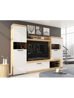 Бастон гостиная Дуб вотан/Белый глянец