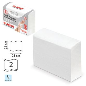 Полотенца бумажные (1 пачка 190 листов) LAIMA (H2) PREMIUM UNIT PACK, 2-слойные, белые, 23х21 см, Z-сложение, 126559