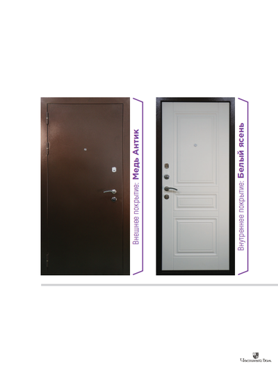 Дверь стальная Сотка Премиум Медь антик/Белый ясень