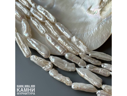 Жемчуг барочный белый палочки фри-форм 4,8-12,8x7,5-21,7 мм, цена за нить 18 см