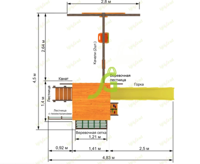 Деревянная детская площадка для дачи "Панда Фани Fort" с сеткой