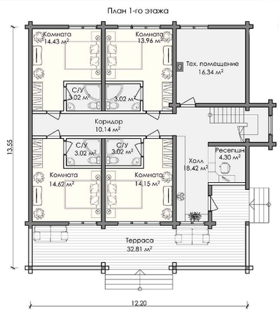 Гостиница из клееного бруса "Архыз", 267 м2
