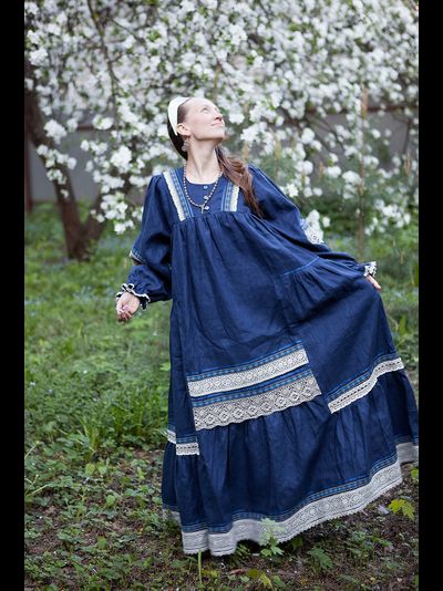 Русское барокко - Синий лён с кружевом