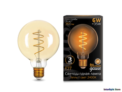 Gauss LED Filament Flexible Golden G95 6w 824 E27