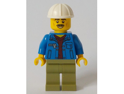 Truck Driver - Blue Jacket over Dark Red V-Neck Sweater, Olive Green Legs, White Construction Helmet, n/a (cty1050)