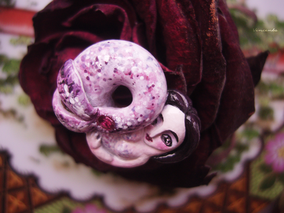 Брошь в технике скульптурной миниатюры "Русалочка - Морская Роза" с натуральным рубином