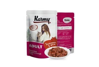 Пауч Karmy (Карми) влажный корм (пауч) для взрослых кошек, телятина в желе 80 г
