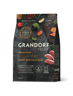 Grandorf Fresh сухой корм для собак средних и крупных пород с уткой и бататом, 3 кг