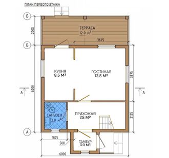 Каркасный двухэтажный дом 84 м². Первый этаж