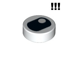 Tile, Round 1 x 1 with Black Eye Squinting with Pupil in Corner Pattern, White (98138pb066 / 6173629 / 6285616)