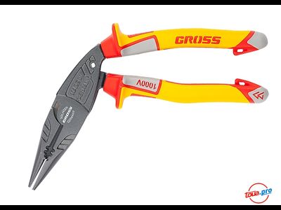 Длинногубцы комбинированные с изогнутой головой, диэлектрические рукоятки до 1000 В, 200 мм GROSS