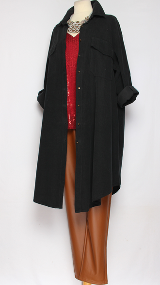 Платье-рубашка Бохо "Вельвет клёпки " чёрное до р.54