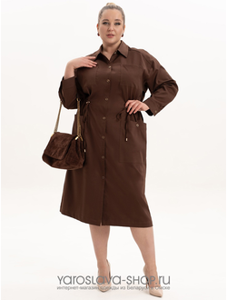 Модель : А-4122.Женское офисное платье в коричневом цвете