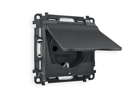 Розетка 2P+E с крышкой IP44 Графит мягкое касание - Ambrella Volt - ALFA