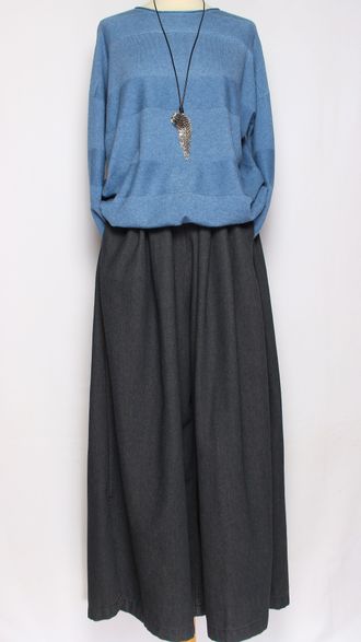 ЮБКА-БРЮКИ  джинсовая "Разрезы широкая" черная р.46-54