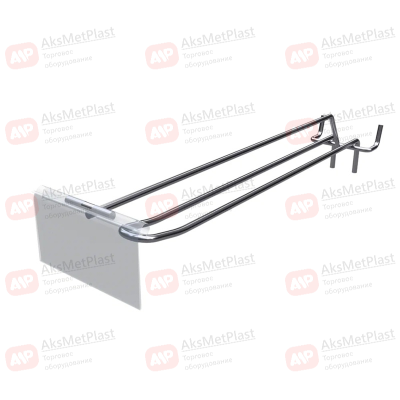 SQ003 Крючок хромированный двойной для перфорированных панелей с ценникодержателем, шаг 50 мм, L-150 мм, d-5 мм