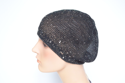 Черный берет летний с украшениями Vizio Италия 6625 ВО