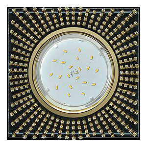 Светильник встраиваемый Ecola GX53 H4 Стекло Квадрат c прозр.стразами золото-золото фон черный 40x123 FP53SGECB
