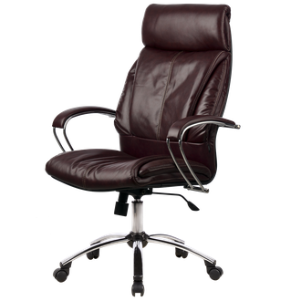 Кресло для руководителя из натуральной кожи LUX13 Бордовый + Хромированное пятилучие
