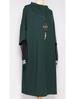 ПЛАТЬЕ ТРИКОТАЖНОЕ "РУКАВ СЕТКА" малахит р. 54,56