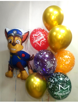 Композиция "Гонщик с фонтаном из 10 шаров"