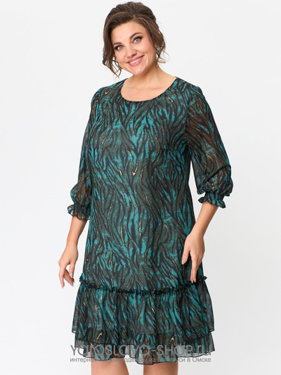 Женское шифоновое платье прямого силуэта в зеленом цвете