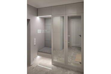 025 Прихожая с подсветкой. Фасады: МДФ фрезировка покраска RAL 9002 + RAL 7038. Корпус: ЛДСП Egger U775 Серый Дымчатый.