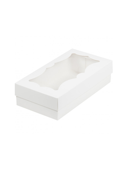 Коробка для макарон и др.кондитерских изделий  с ложементом, 210х110х55 мм,  БЕЛАЯ с резным окошком