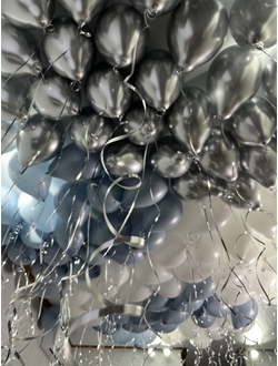 Шары серебристый, белый, ретро голубой 100 шт под потолок