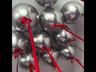 Шары хром на атласной ленте 10шт