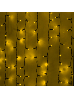 Световой занавес 380 светодиодов, 2х1.5 м, 20 нитей, черный провод, соединяемый (до 4 шт.), уличный, желтый