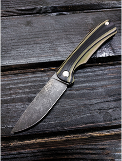 Фрикционный складной нож Микрос+ сталь К110 BlackWash, рукоять G10, цвет тайга