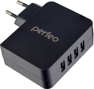 Сетевое зарядное устройство Perfeo CUBE 4, 4xUSB, 4.9А (черный)