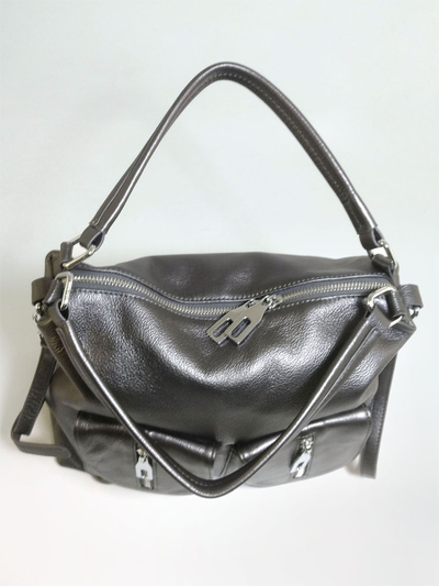 (АРТИКУЛ: 10132/1/5) СУМКА ЖЕНСКАЯ, НЕБОЛЬШАЯ, НАТУРАЛЬНАЯ КОЖА, СЕРАЯ С НЕБОЛЬШМ БЛЕСКОМ "ГРАФИТ", С ПЛЕЧЕВЫМ РЕМНЕМ