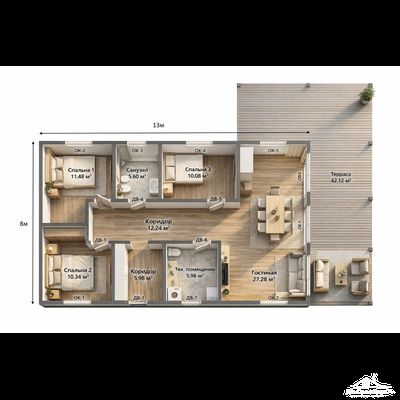 Южный 13 х 8 м