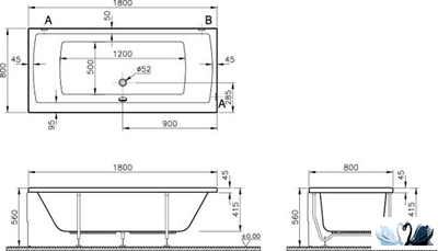 Ванна Vitra Neon 52280001000, 170 х 75 см, акриловая