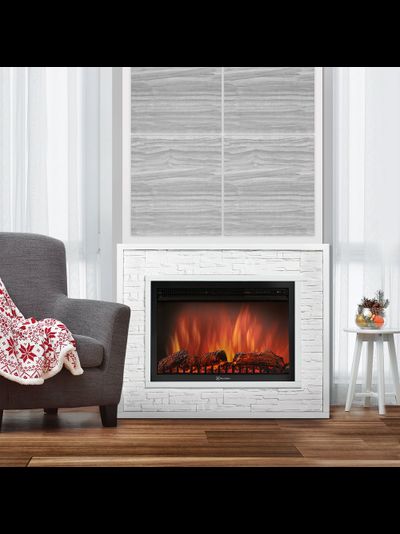 Каминокомплект:Очаг Electrolux EFP/P-3320RLS, портал Loft 30 камень белый, белая эмаль