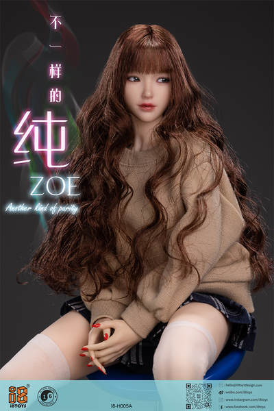 Женская голова (скульпт) с длинными каштановыми волосами и подвижными глазами - 1/6 scale Out of School series Zoe Head Sculpt (I8-H005A) - I8Toys