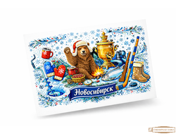 Открытка Новосибирск с достопримечательностями медведь