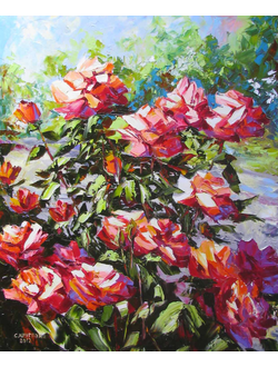 Натюрморт Красные розы в саду Круглова Светлана